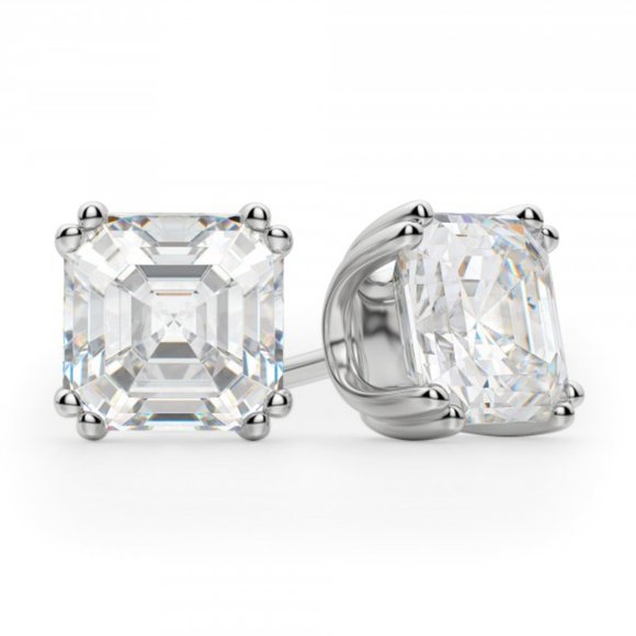 Asscher Cut Studs,Tension Back, Prong Set In Gold - Picture 2 of 6